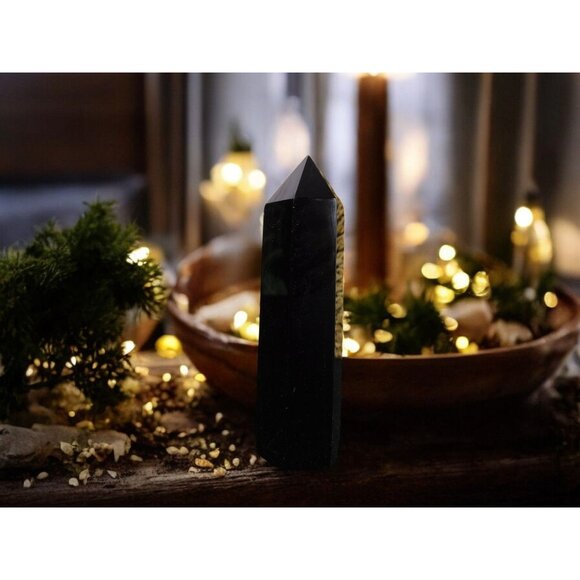 Black Obsidian Crystal Tower 2.8"-3.1" Polished Energy Healing Stone - Picture 4 of 6